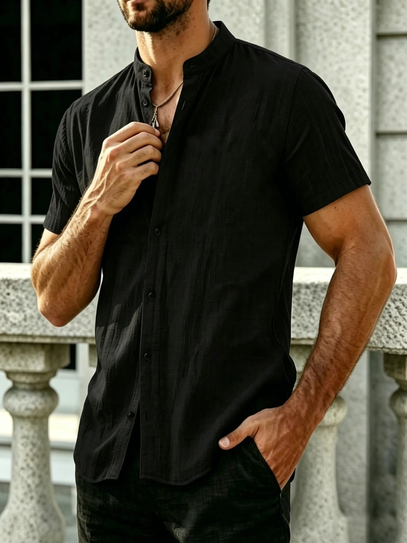 Camicia casual da uomo: morbida, comoda ed elegante in tinta unita. Adatto per il beach volley hawaiano, disponibile nella taglia media