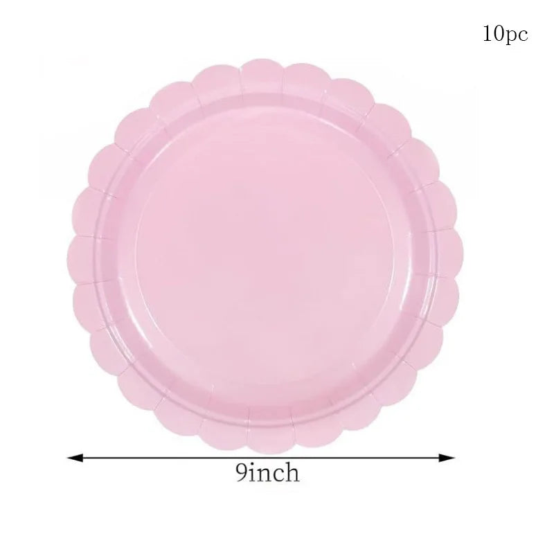 Piatti per feste usa e getta a forma di petalo viola chiaro blu da 7/9 pollici Ragazze Rosa Decorazione di compleanno per matrimoni Forniture per feste per baby shower