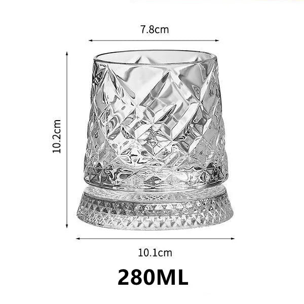 Bicchiere da whisky rotante da 280 ml Bicchiere da birra premium in cristallo creativo Tazza da liquore a rilievo con base dritta Stampo per bevande Bicchiere da vino