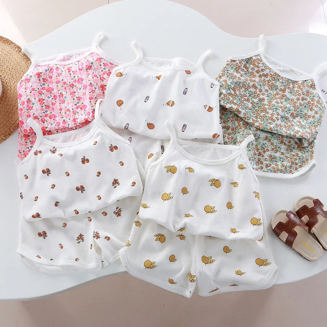 Completi in cotone con canotta e pantaloncini per neonata, set per il primo compleanno, abbigliamento estivo per neonata.