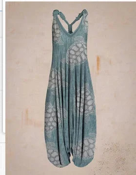 Tuta generale allentata bohémien a gamba larga Mandala etnico Stampa paisley vintage Pagliaccetti da donna Tutina harem senza schienale