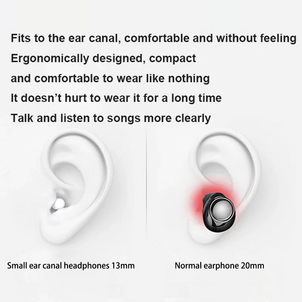 Mini cuffie per il sonno invisibili Auricolari wireless Bluetooth TWS con microfono Auricolari in-ear con cancellazione del rumore Cuffie sportive