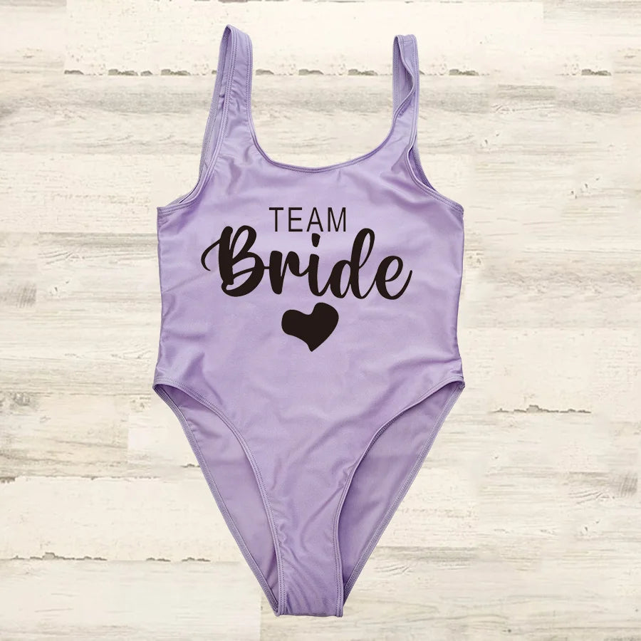 S-3XL costume da bagno intero donna Team Bride Summer Swimwear Higt Cut Low Back costume da bagno addio al celibato costume da bagno Beachwear