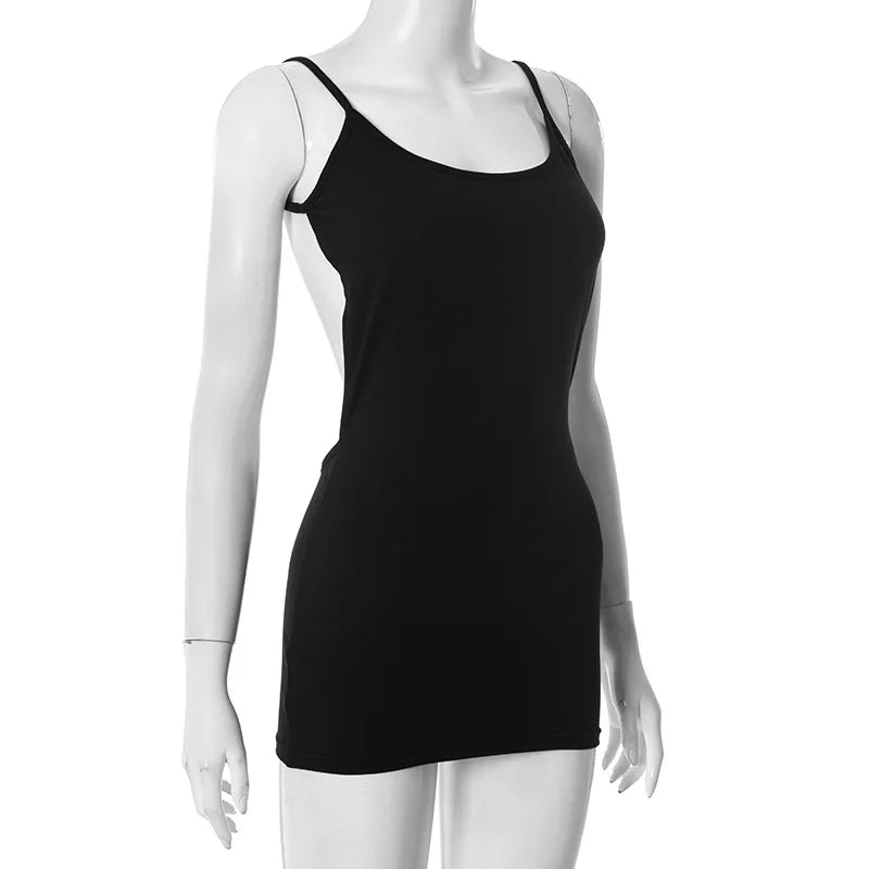 Mini Abito Estivo Sexy Nero Y2K da Donna, Senza Schienale, Attillato, Senza Maniche, per Feste, Club, Spiaggia, Vacanze, Regalo