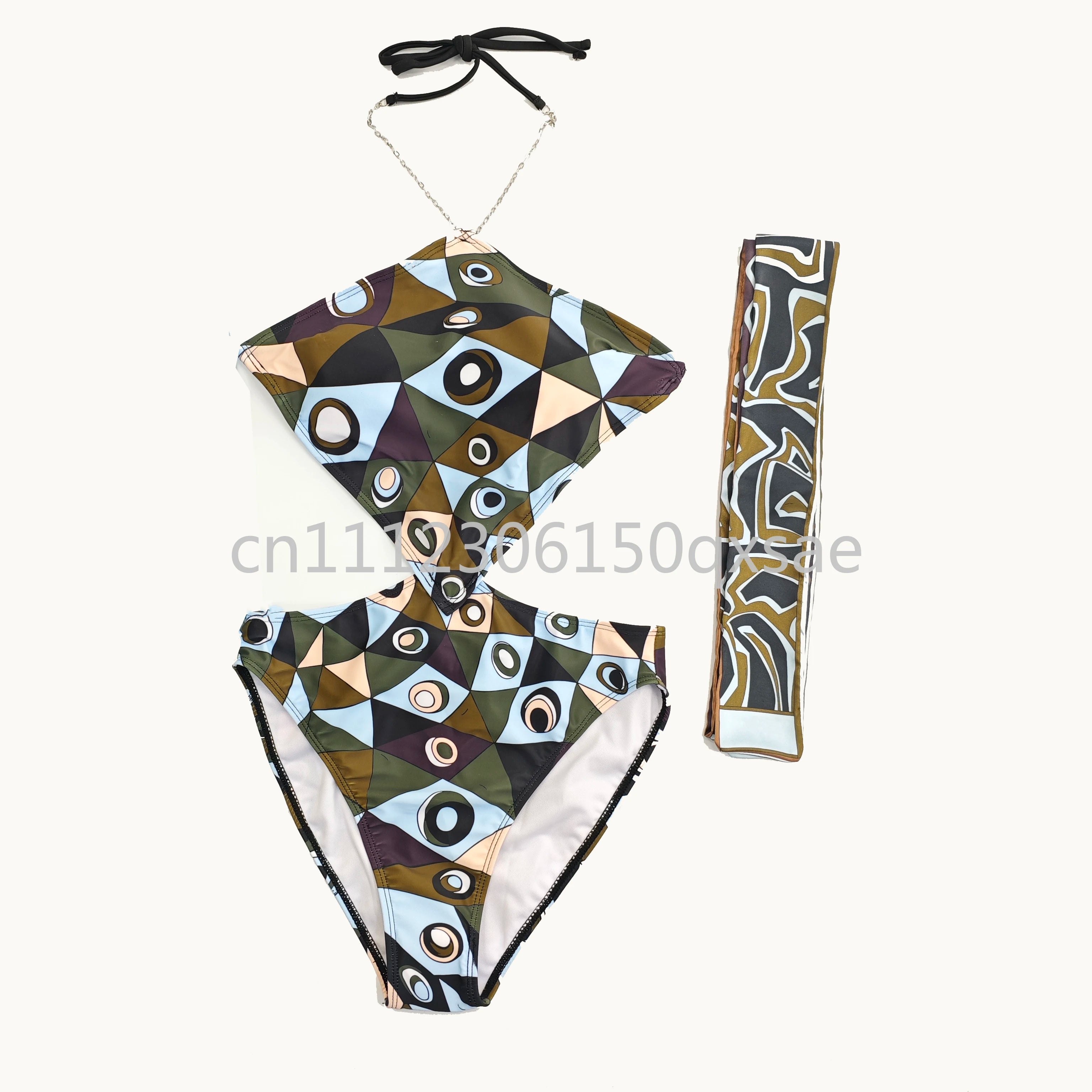 Costumi da bagno da donna rosa con foulard e logo a lettere, set bikini con foulard e fascia per capelli, abbigliamento da spiaggia