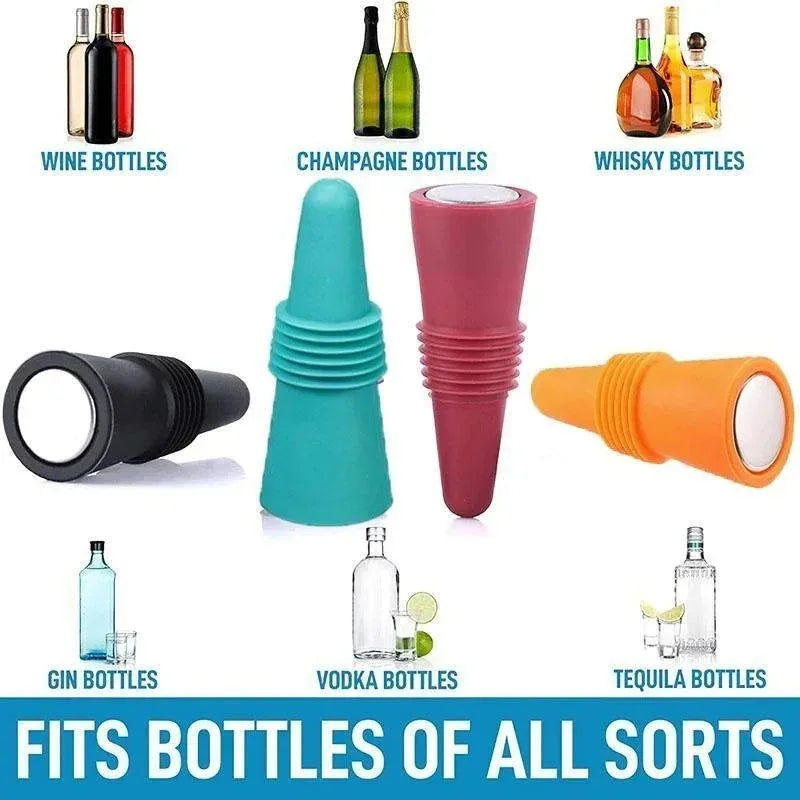 5 pezzi in silicone per vino e bevande, set di tappi per bottiglie di champagne, tappi sigillanti, tappo in sughero per vino, strumento per vino da bar