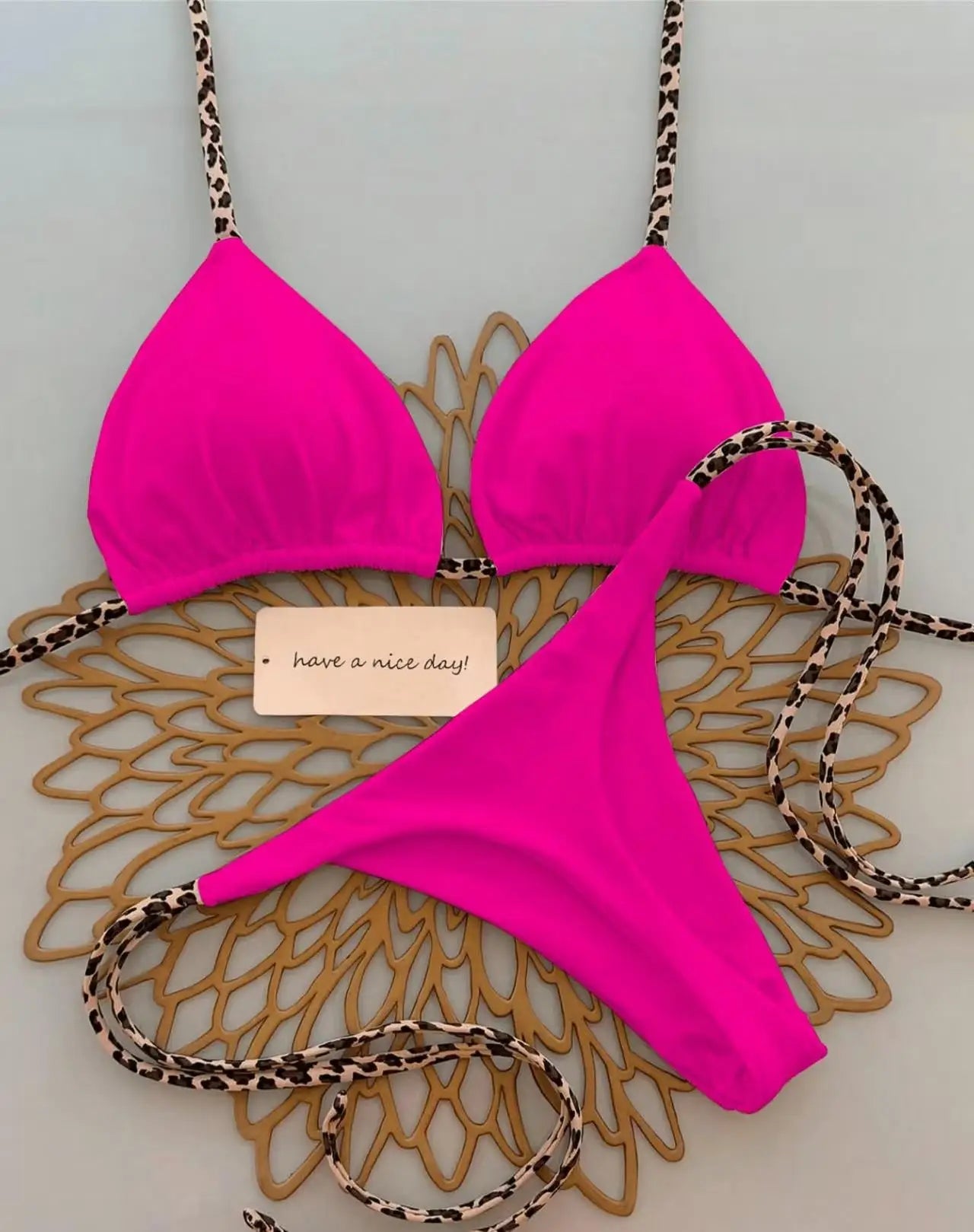 Bikini Donna 2026 Costume da Bagno Vacanza al Mare Stampa Leopardata Sexy Set Bikini Beachwear Costume da Bagno Perizoma Biquini