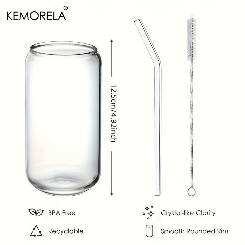 Bicchieri tazza con cannuccia di vetro Set da 4 pezzi a forma di lattina per birra caffè ghiacciato whisky Soda Tea Water con 2 spazzole per la pulizia