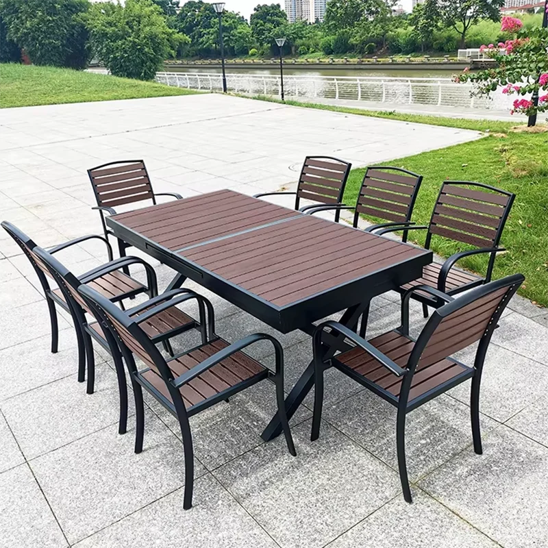 Tavolo da giardino Tavolo da esterno 180-240 cm Tavolo da pranzo rettangolare allungabile per patio Camera Cucina Hotel Mobili in legno di plastica