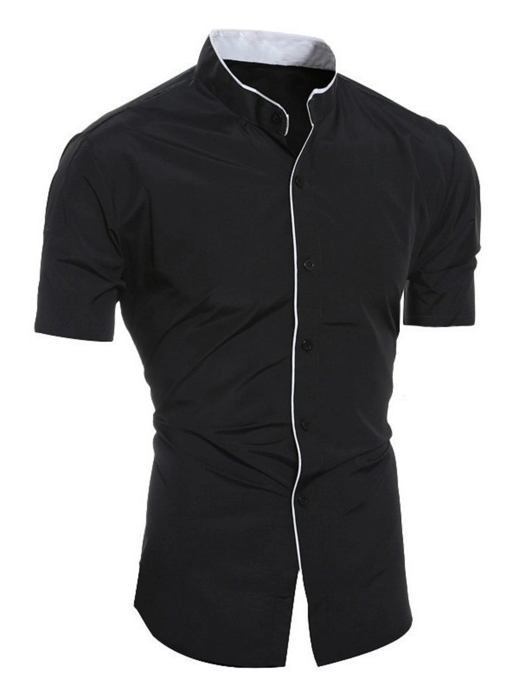 Camicia estiva da uomo alla moda casual a maniche corte, top con colletto rialzato in tinta unita da uomo slim comodo e traspirante