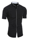 Camicia estiva da uomo alla moda casual a maniche corte, top con colletto rialzato in tinta unita da uomo slim comodo e traspirante