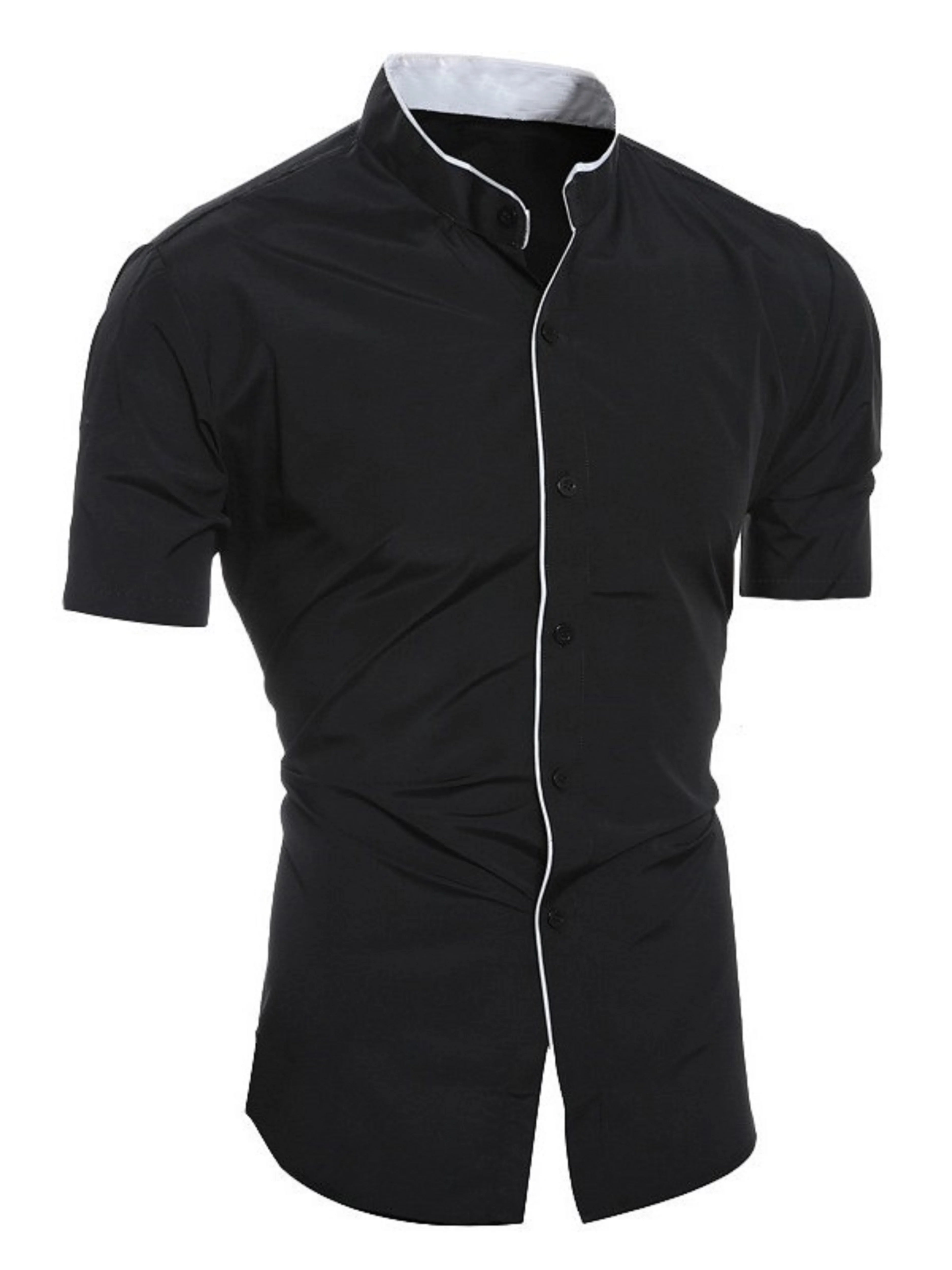 Camicia estiva da uomo alla moda casual a maniche corte, top con colletto rialzato in tinta unita da uomo slim comodo e traspirante