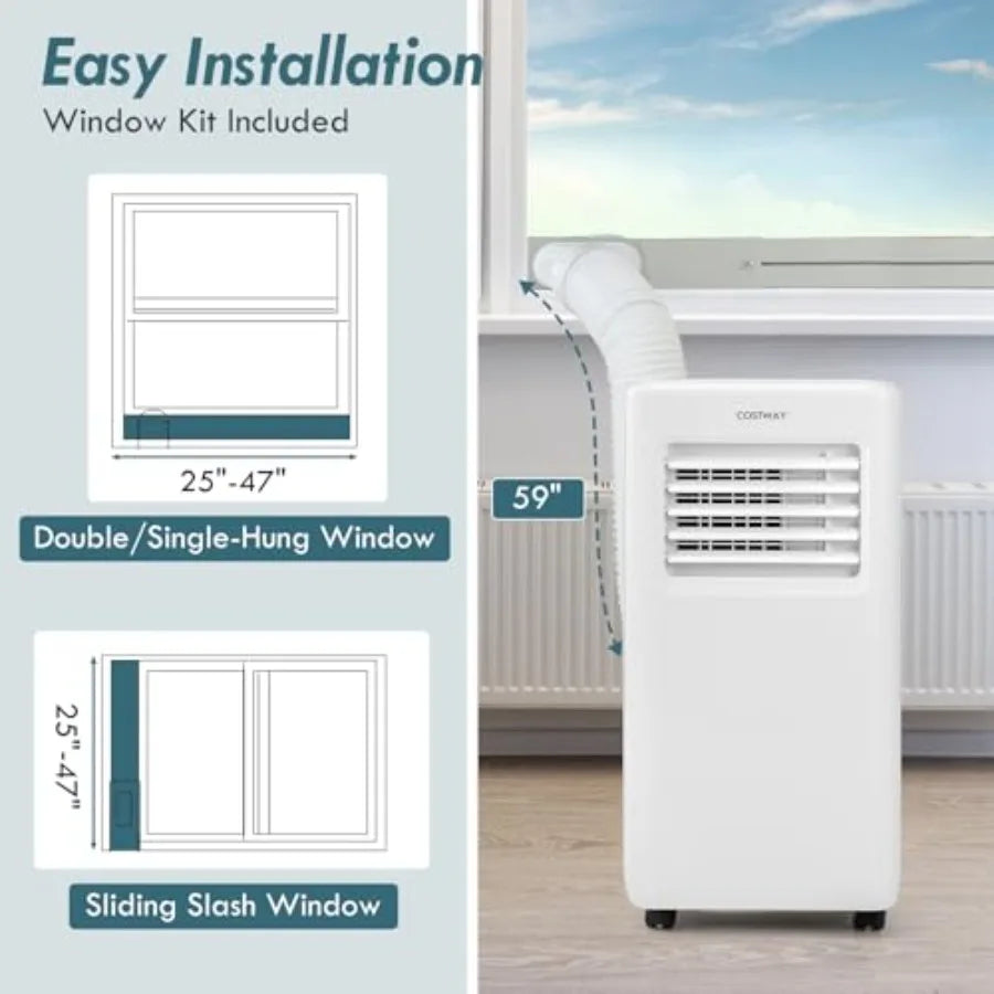 Condizionatore d'aria portatile per uso domestico, corpo in plastica ABS, colore bianco, raffreddamento da 8000 BTU con ventola e deumidificatore, modalità sleep intelligente