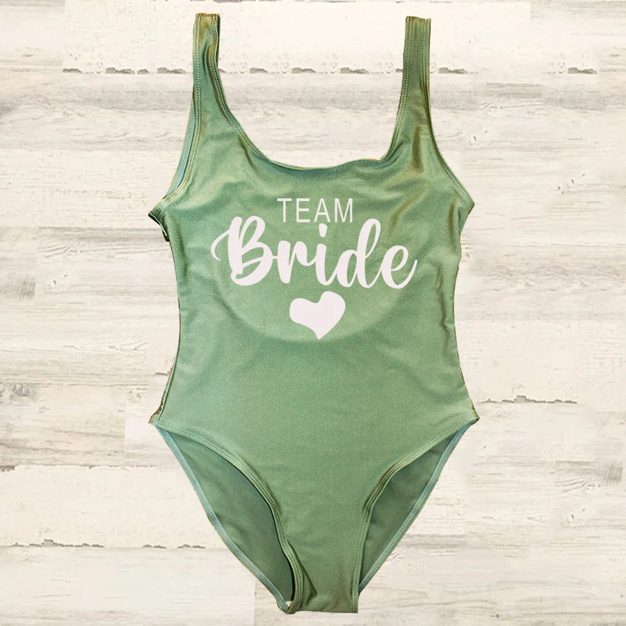 S-3XL costume da bagno intero donna Team Bride Summer Swimwear Higt Cut Low Back costume da bagno addio al celibato costume da bagno Beachwear