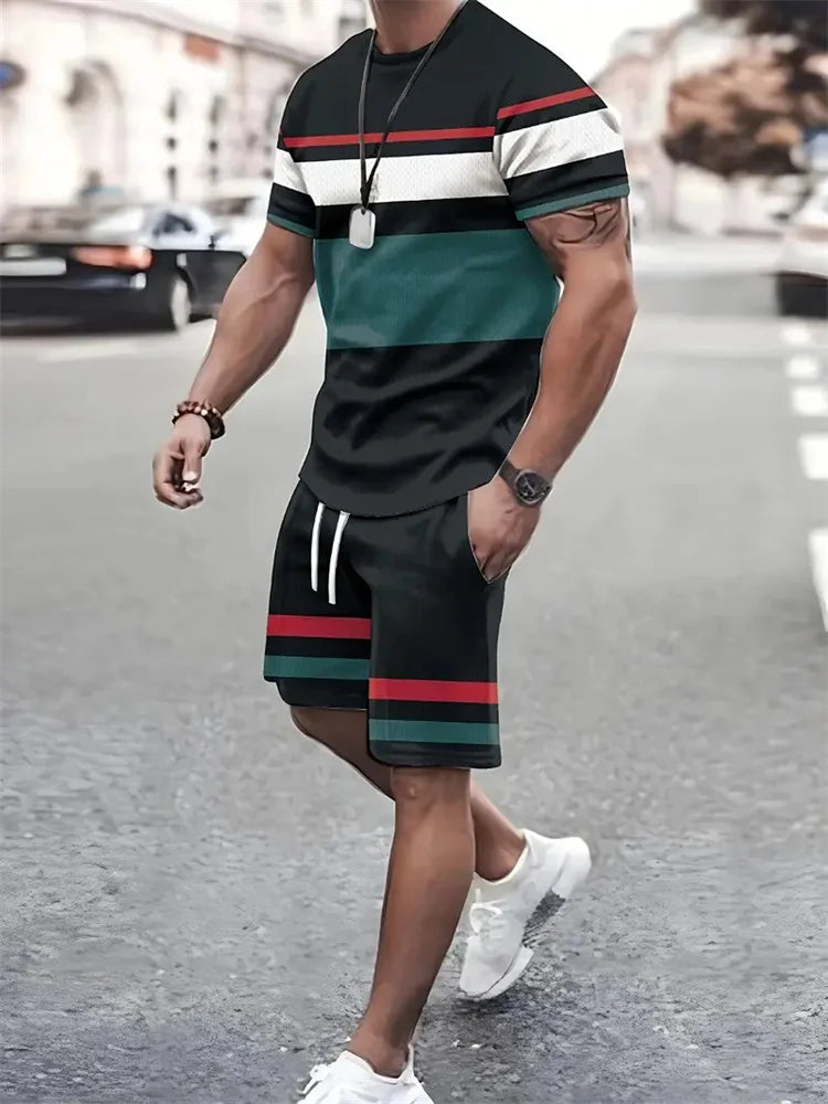 T-shirt a maniche corte da uomo nuova estate abbigliamento sportivo da viaggio all'aperto in due pezzi pantaloncini oversize abiti da allenamento