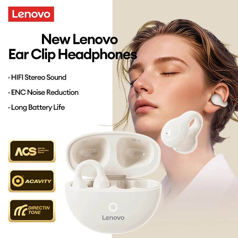 Nuove cuffie Bluetooth wireless Lenovo LP25 OWS con clip per l'orecchio, cuffie da gioco a lunga durata della batteria, auricolari con audio surround HIFI e microfono
