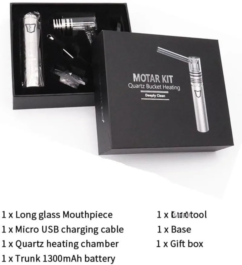 Longmada Motar Stick Vape Pen Kit con atomizzatore in vetro senza bobina al quarzo Tronco da 1300 mAh Batteria di preriscaldamento da 100 W Vaporizzatore concentrato