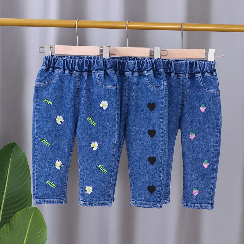 Neonate Jeans attillati Primavera Autunno Ragazze suona Pantaloni in denim Casual Bambini Pantaloni svasati elasticizzati Abbigliamento per bambini per 0-5 anni