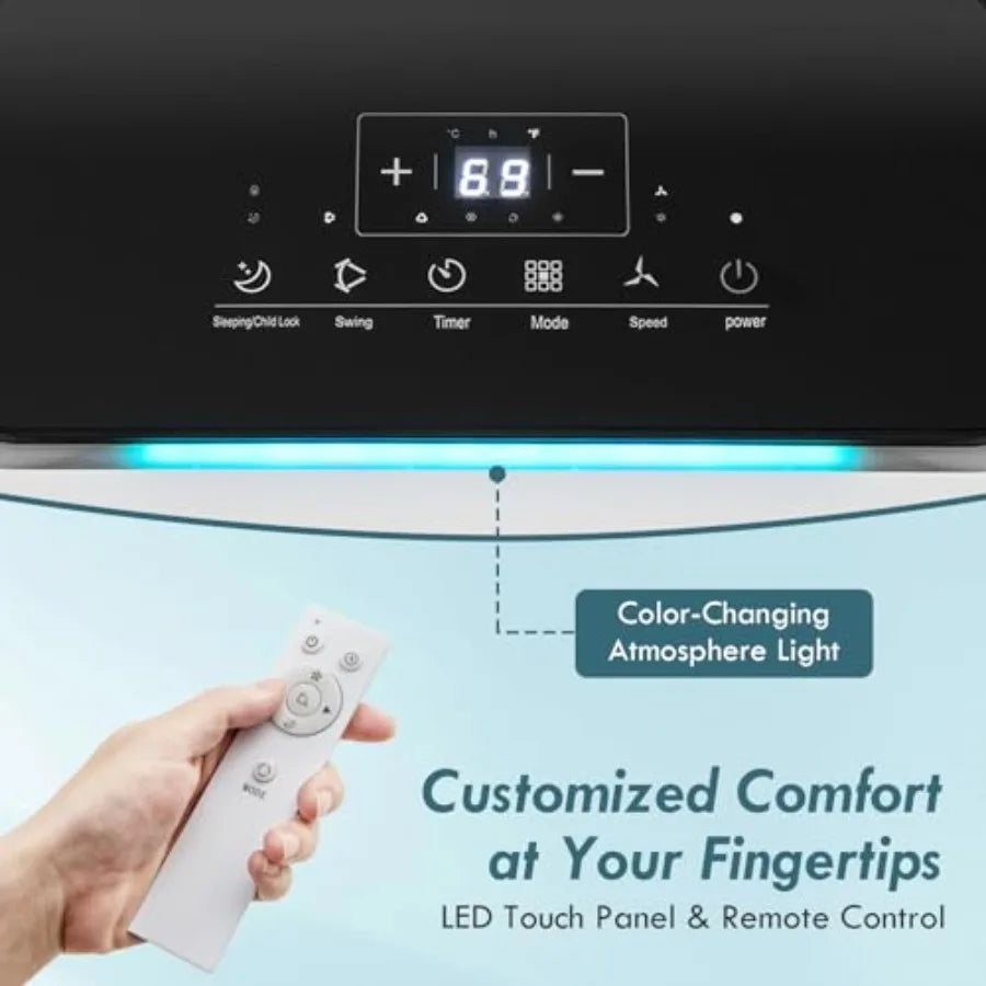 Condizionatore d'aria portatile per uso domestico, corpo in plastica ABS, colore bianco, raffreddamento da 8000 BTU con ventola e deumidificatore, modalità sleep intelligente