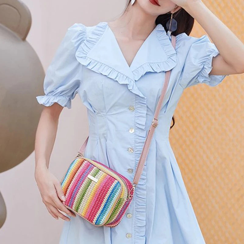 Borsa a tracolla alla moda da donna in tessuto colorato Borsa da spiaggia estiva Borsa a tracolla da donna