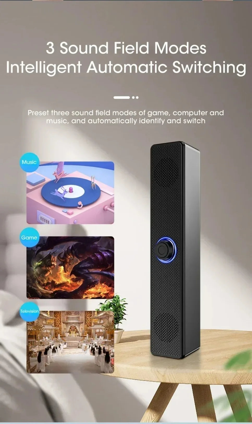 Soundbar per PC Bluetooth alimentato tramite USB Soundbar per altoparlante cablato e wireless per TV Pc Laptop Gaming Home Theater Sistema audio surround