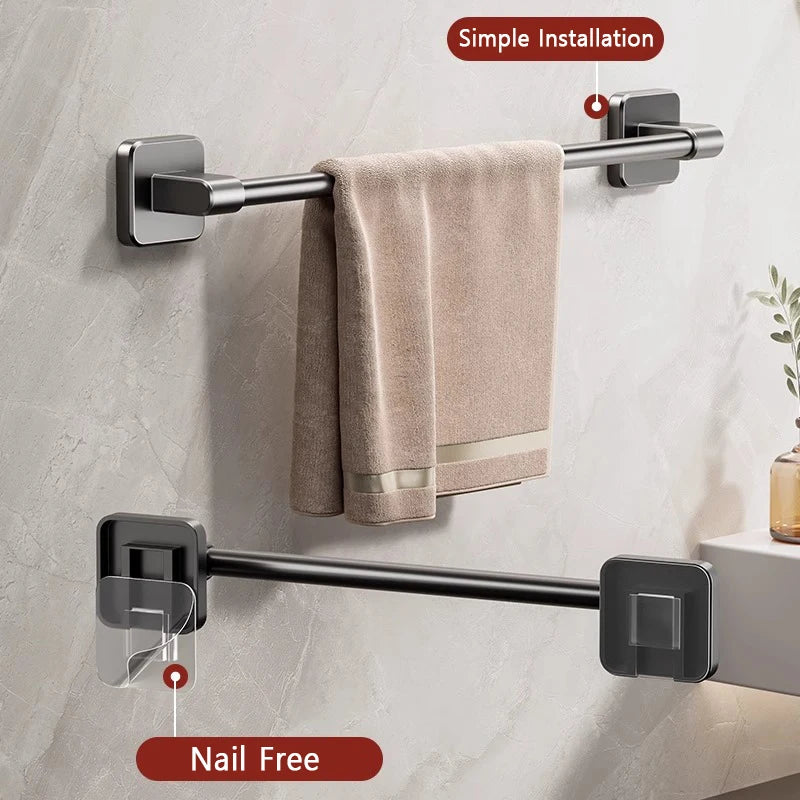 Bathroom Towel Rack Punch Free Black White Grey Bath Towel Rack Self-Adhesive Towel Bar Bathroom Kitchen Hardware Accessories