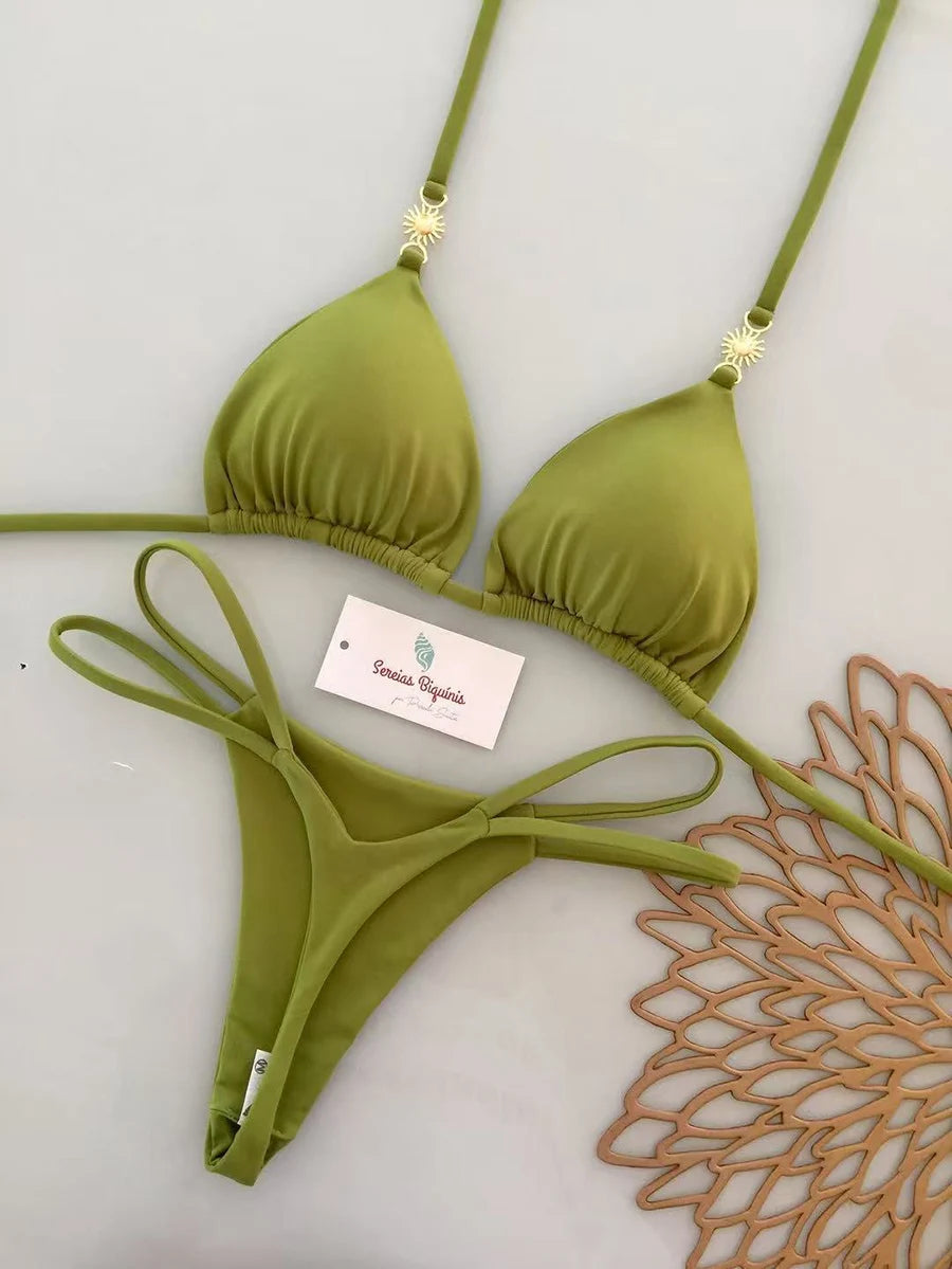 2026 Costume da bagno bikini da donna Costume da bagno sexy con lacci in tinta unita diviso da donna Set da 2 pezzi Micro costumi da bagno