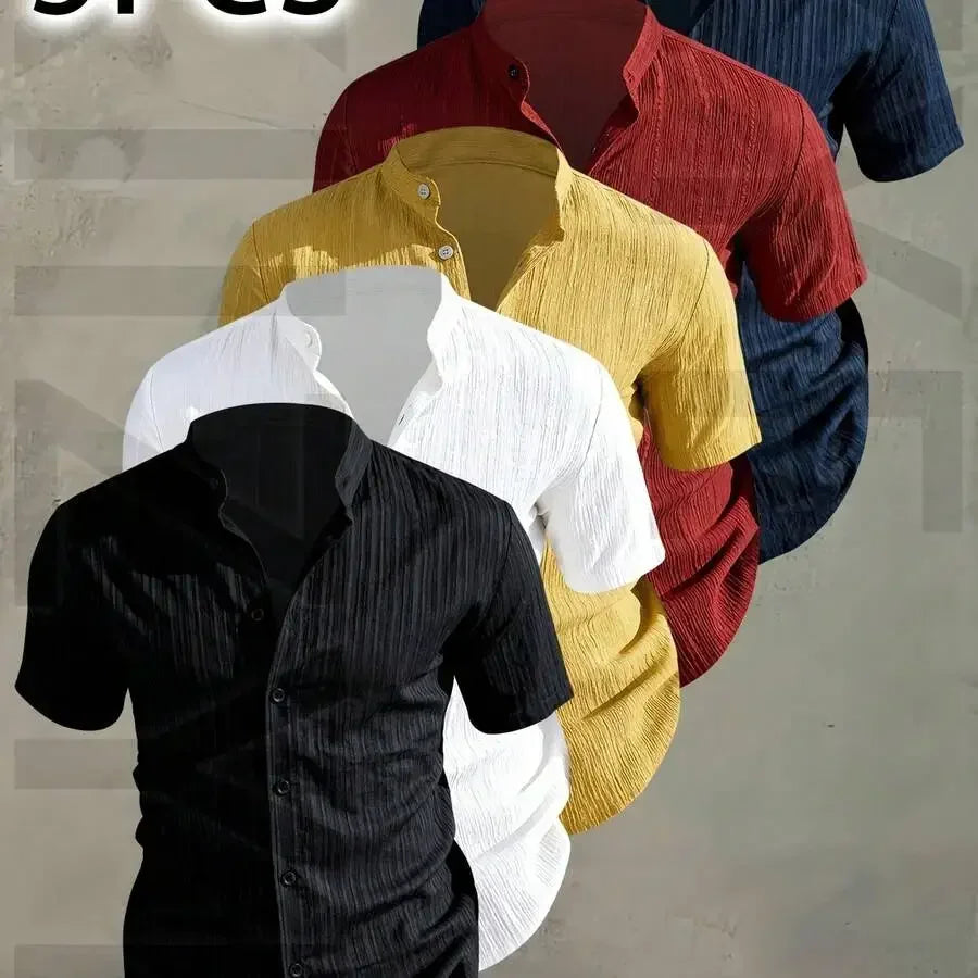 5 pezzi di camicie estive da uomo a maniche corte con bottoni, colletto rialzato, casual, leggere, traspiranti, in tinta unita