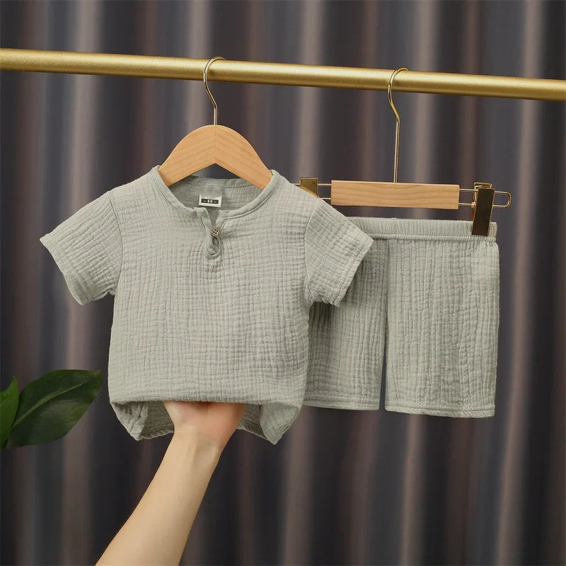 Set di 2 Pezzi per Neonati in Cotone, Abbigliamento per Bambine e Bambini, Magliette e Pantaloncini in Mussola, Design Morbido per Neonati