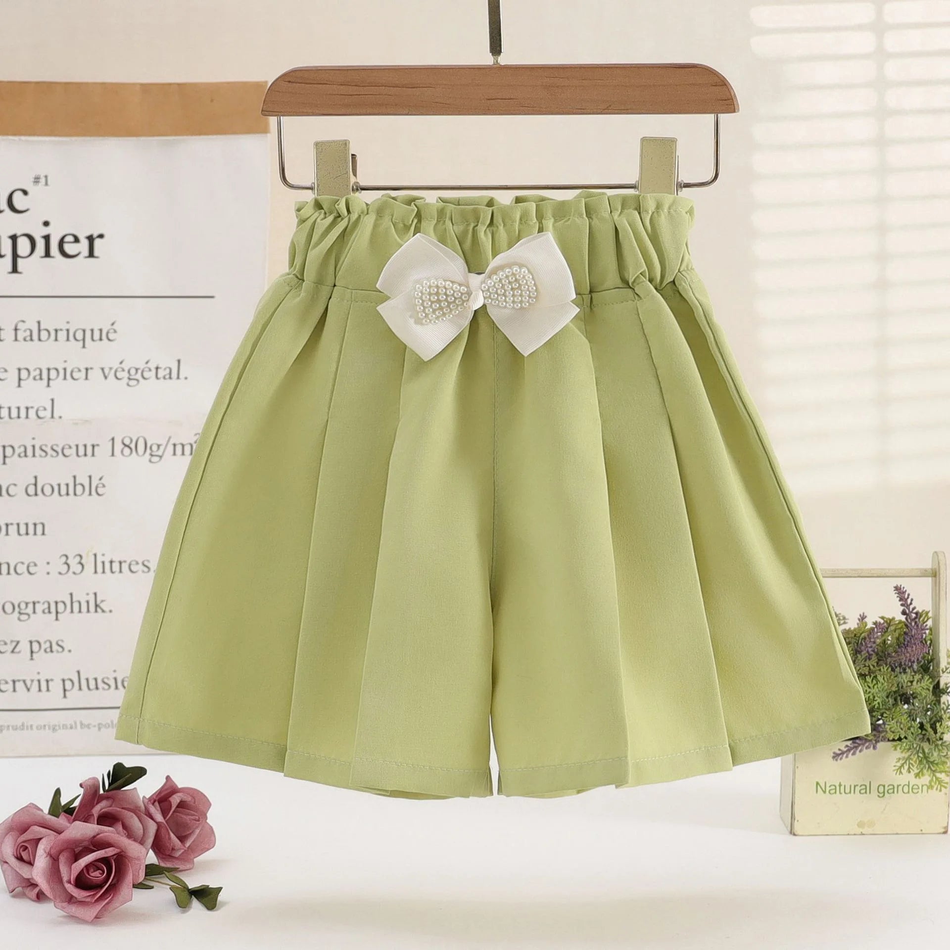 1/2/3 Pezzi Pantaloncini Larghi Estivi per Ragazze, Abbigliamento Casual da Esterno, Pantaloncini Sottili Traspiranti, Gonnellino con Fiocco, Abbigliamento Moda Bambina