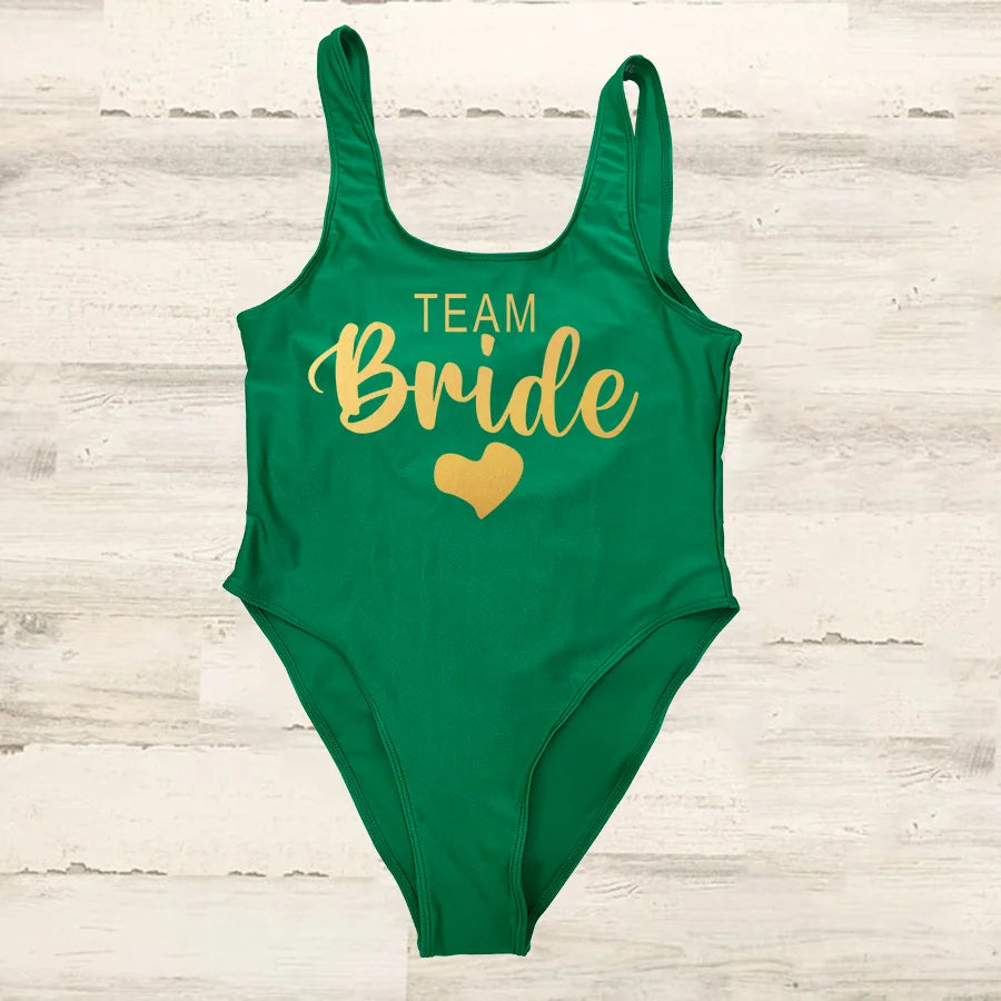 S-3XL costume da bagno intero donna Team Bride Summer Swimwear Higt Cut Low Back costume da bagno addio al celibato costume da bagno Beachwear