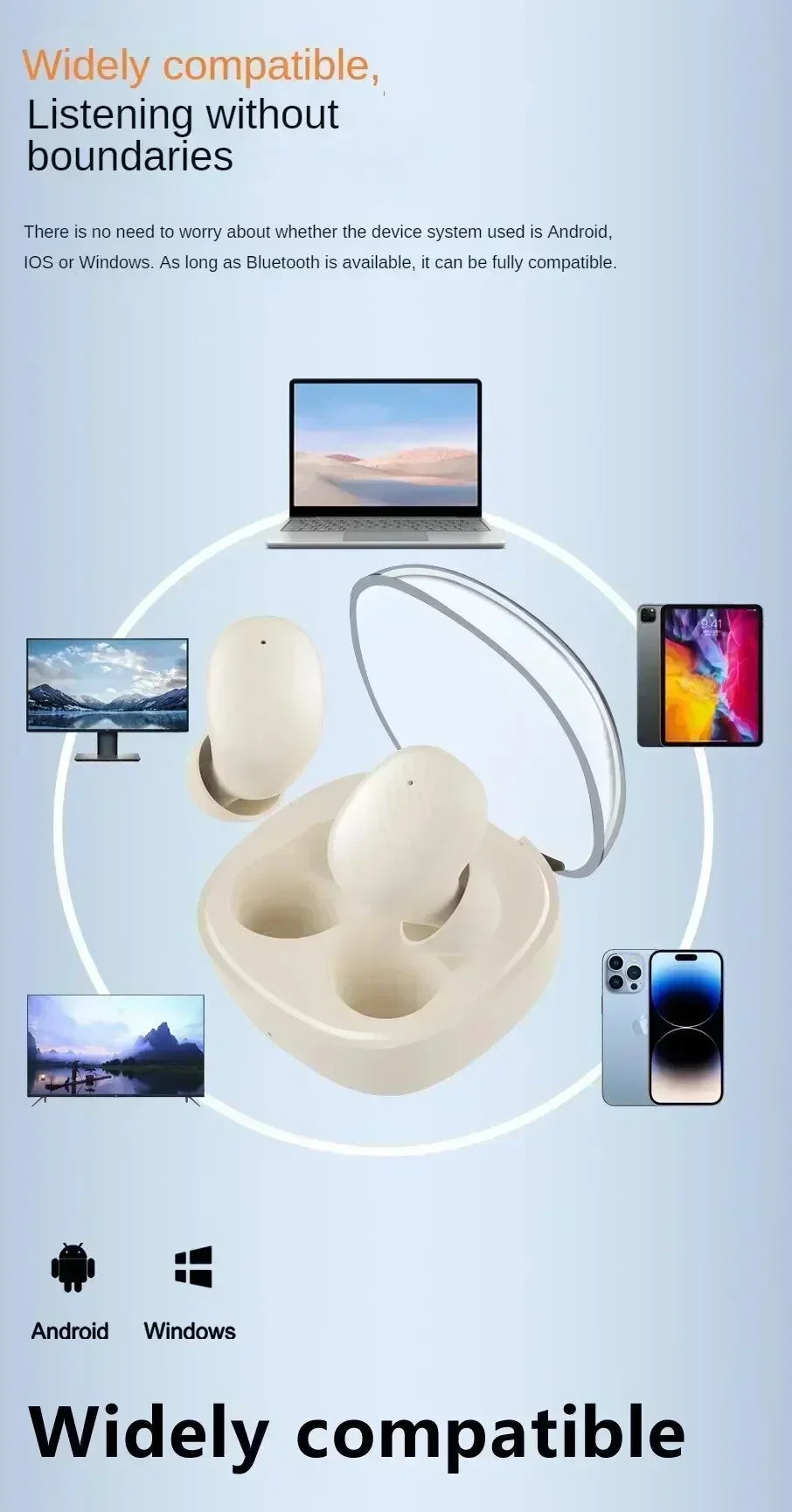 Auricolari Bluetooth TWS, cuffie wireless con cancellazione del rumore e microfono, compatibili con smartphone.
