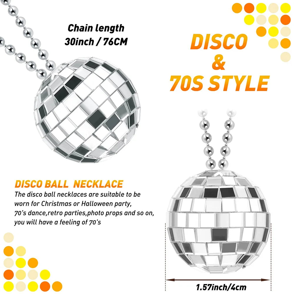 Disco Ball Costume Jewelry Decorations 1970s Silver Mirror Balls Bracelet Earrings 80s Necklace Rave Accessories for Women