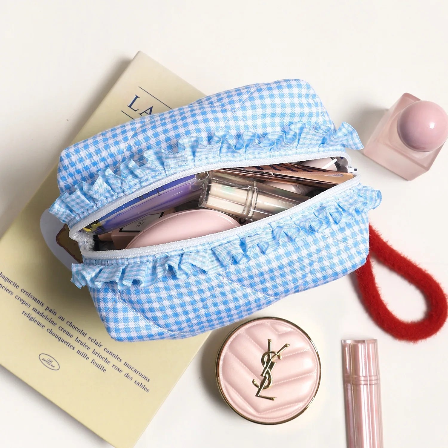 Borsa cosmetica personalizzata con griglia fresca giapponese e coreana, custodia semplice per trucco di grande capacità, borsa di bellezza di alta qualità