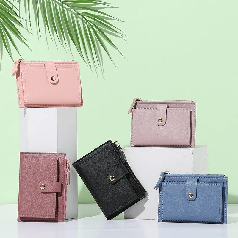 Portafogli da donna Borsa da donna in pelle PU Mini Hasp Porta carte multi-carta solida Portafogli corti Portafoglio piccolo sottile con cerniera Hasp
