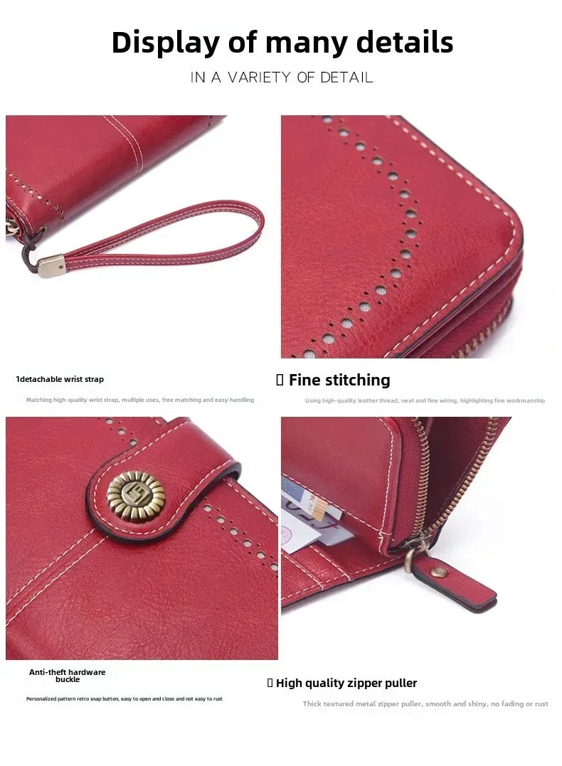 Portafoglio da donna di alta qualità, antifurto, in pelle, con cerniera lunga, grande, pochette da donna, porta carte.