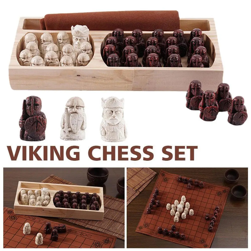 Nuovo gioco da tavolo portatile di strategia tradizionale realizzato per adulti Bambini Classico due giocatori da tavolo Viaggio Vintage Viking Ches C8K2