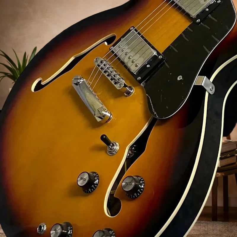 Chitarra Elettrica Sunset 335 con Manico in Palissandro e Corpo in Acero, Design Semi-Hollow per Canto e Accompagnamento Domestico, Spedizione Gratuita