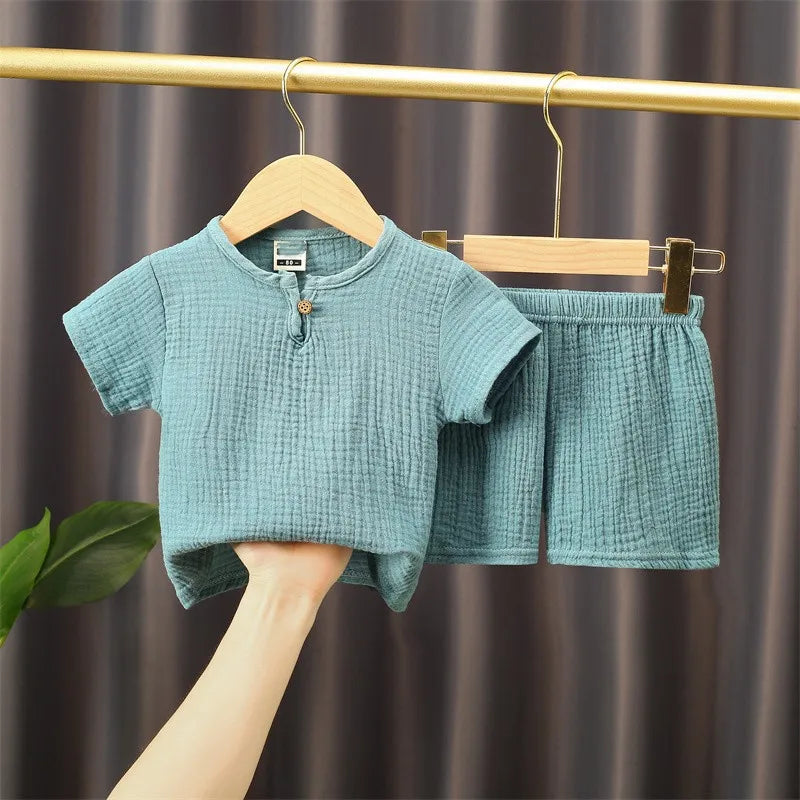 Set di 2 Pezzi per Neonati in Cotone, Abbigliamento per Bambine e Bambini, Magliette e Pantaloncini in Mussola, Design Morbido per Neonati