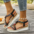 Nuovi Sandali Estivi con Zeppa per Donna, Punta Aperta, Stile Bohémien, Leggeri, Comodi, con Fascia Elastica, Sandali con Tacco Alto e Piattaforma