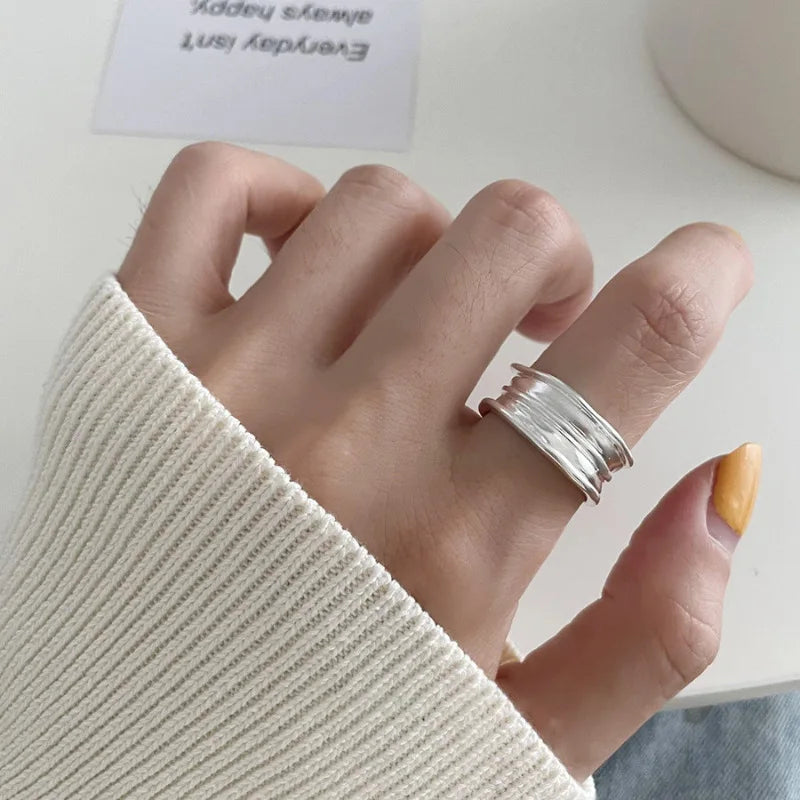 PANJBJ 925 anelli in pietra nera geometrica in argento sterling per le donne ragazza coreana semplice regolabile coppia gioielli Dropshipping