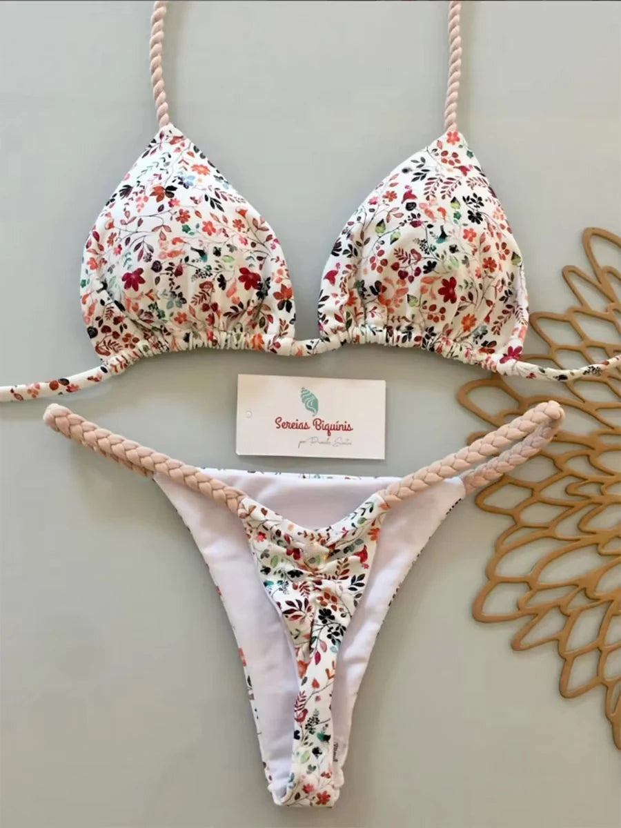 2026 Costume da bagno bikini da donna Costume da bagno sexy con lacci in tinta unita diviso da donna Set da 2 pezzi Micro costumi da bagno
