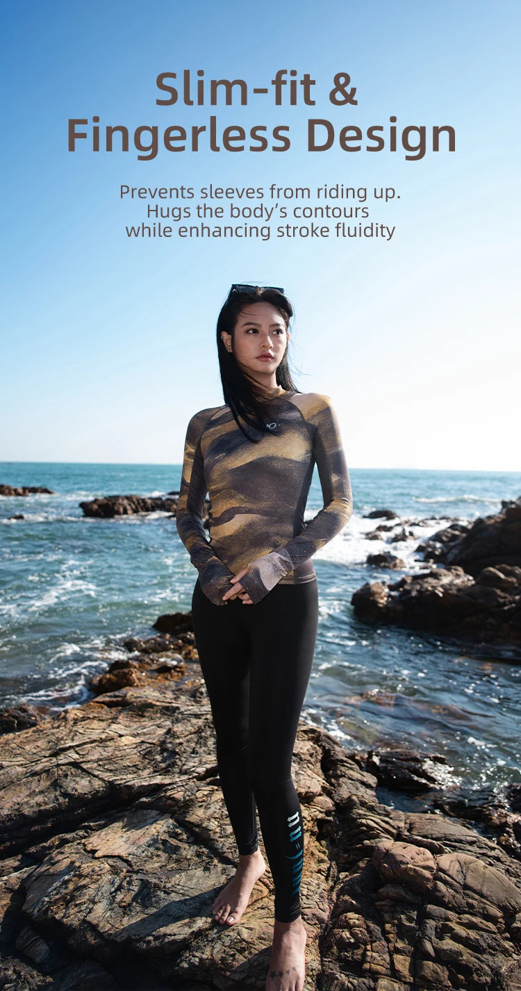 Nuovo Set Rashguard da Donna Nu-June a Maniche Lunghe ad Asciugatura Rapida con Protezione UV, Top da Nuoto con Pantaloncini, Costume da Spiaggia, Surf e Immersione