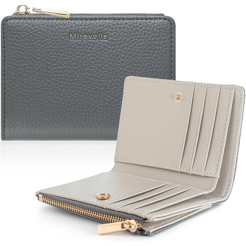 Portafoglio Sottile Bifold da Donna, Porta Carte in Ecopelle con Blocco RFID e Tasca Portamonete con Cerniera per Uso Quotidiano e Viaggi