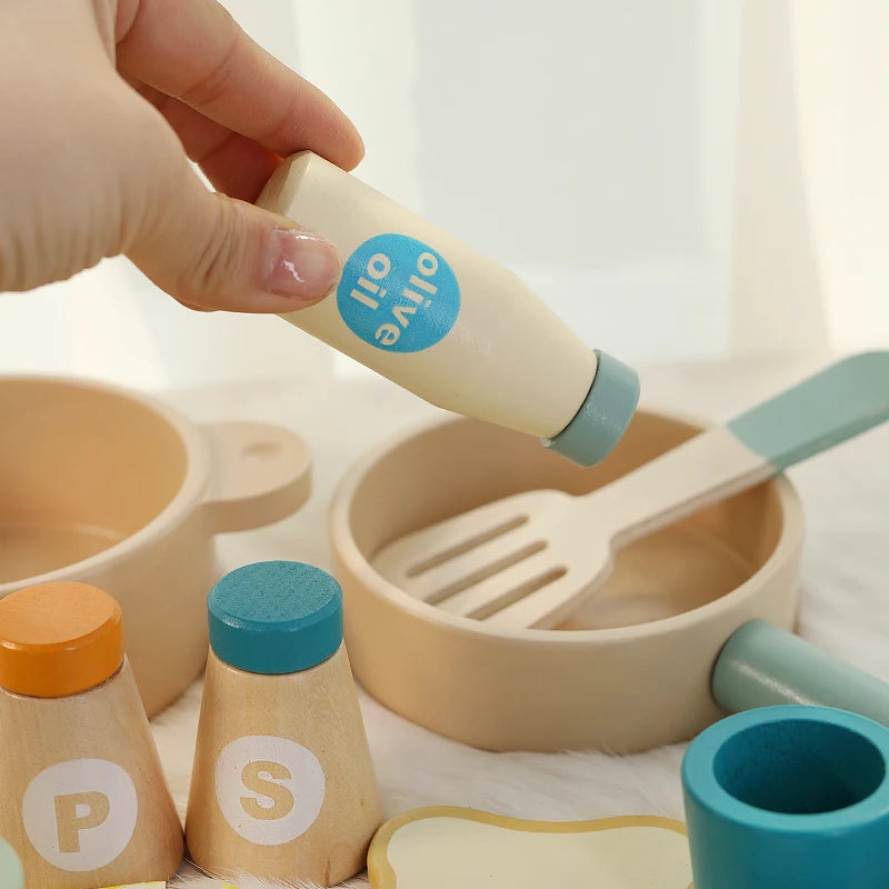 Giocattoli da cucina di simulazione per bambini in legno, giocattoli educativi per la prima educazione, pentole, padelle, giochi di finzione, cibo, giochi di ruolo