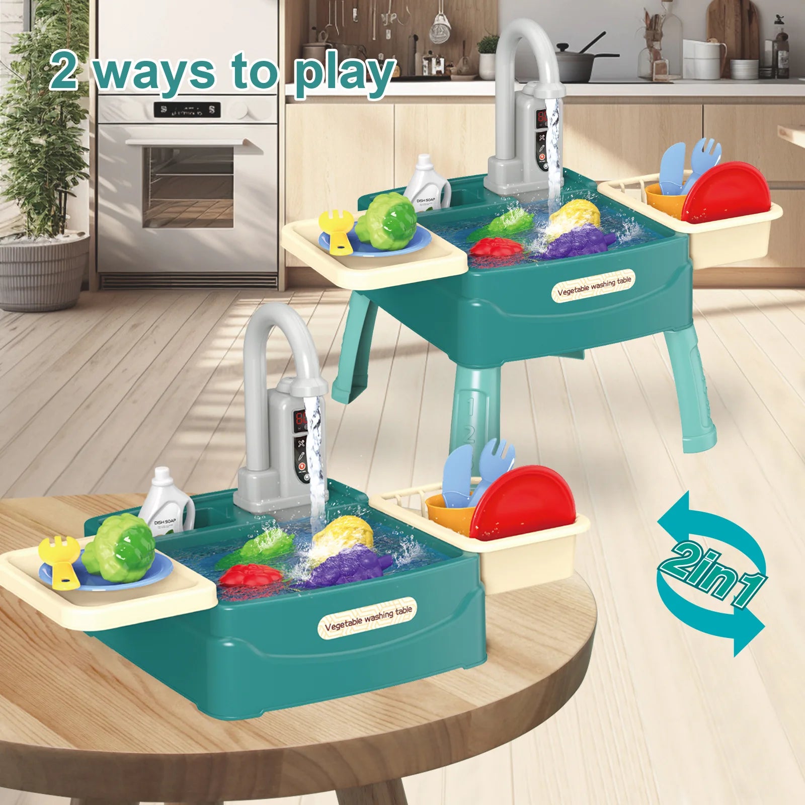 Gioca al lavello con acqua corrente Lavello da cucina Giocattoli con rubinetto elettrico Tavolo ad acqua Piscina galleggiante Lavastoviglie Set per bambina