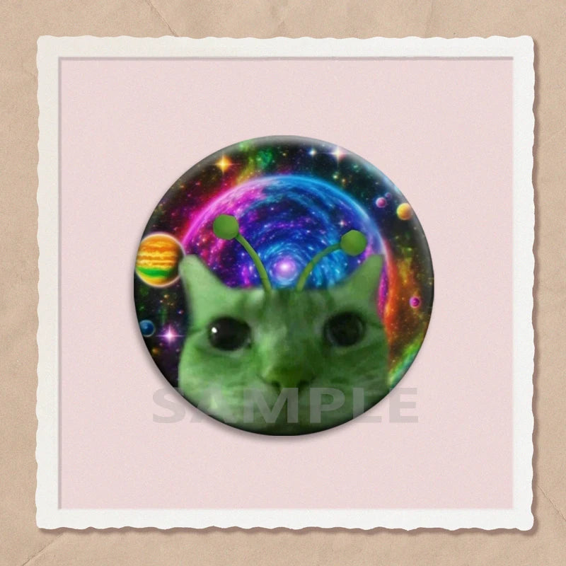 Simpatico e divertente arcobaleno gatto alieno spille con bottoni zaino abbigliamento decorazione spilla cartone animato fantascienza distintivo gioielli regali per bambini