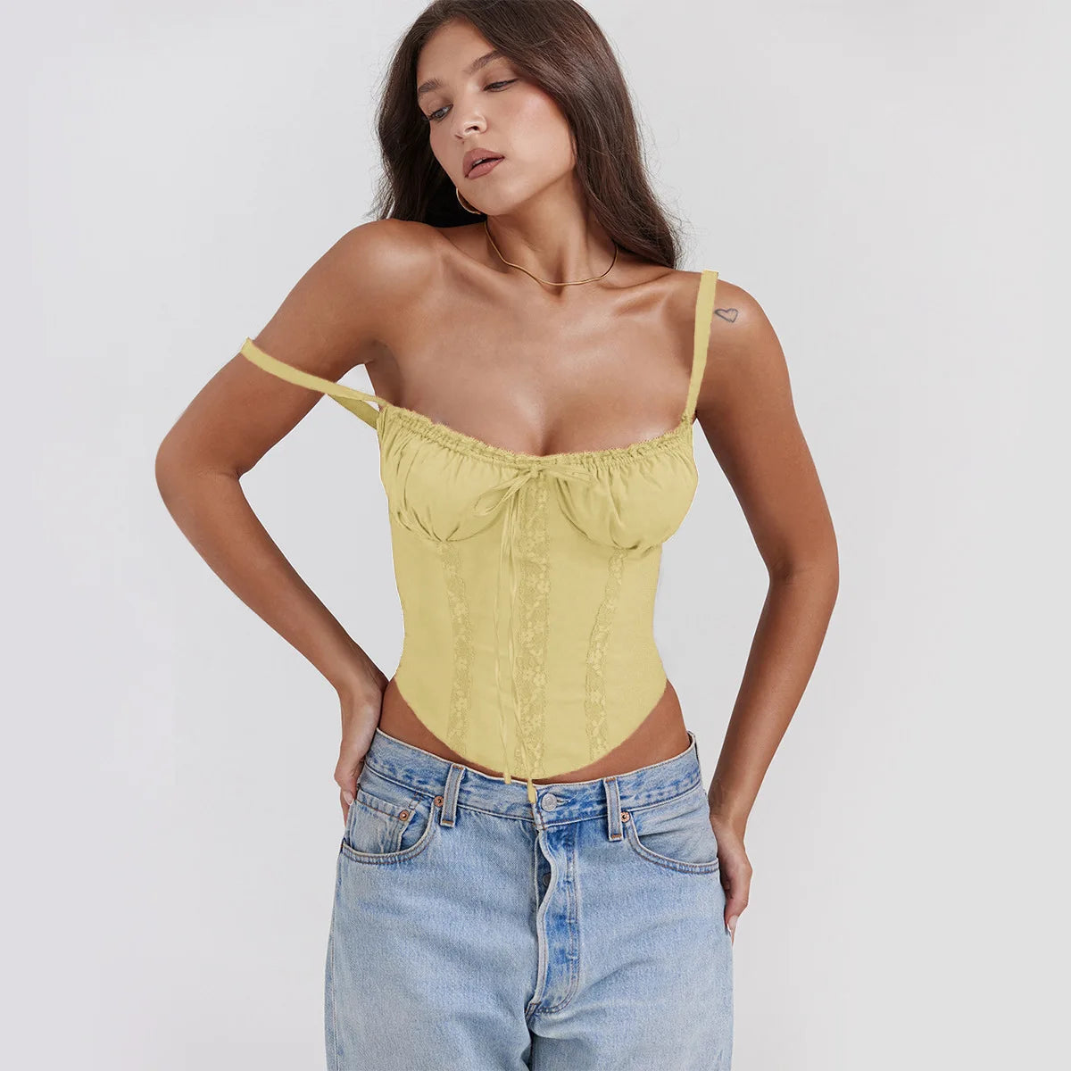 Mini Abito Estivo da Donna Elegante in Pizzo Floreale con Corsetto, Vestito Casual Corto Bianco Giallo Rosso Blu