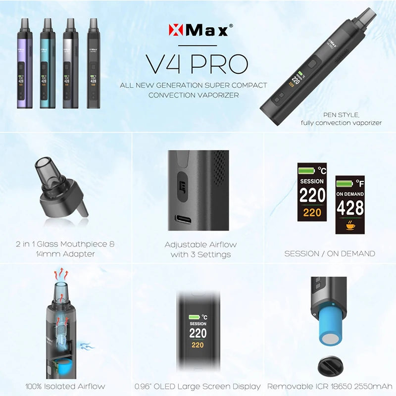 NUOVO Kit Vaporizzatore per Erbe Secche 2-in-1 XMAX V4 Pro Originale, 2600mAh, Riscaldamento a Convezione, Sigaretta Elettronica vs XMAX V3 Pro Vape Pen