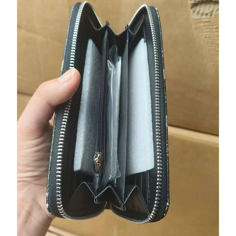 Nuovo Portafoglio da Donna ZV in PU con Catena Metallica, Porta Carte, Pochette in Denim, Portamonete, Portafoglio Piccolo